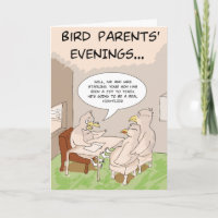 Funny Birthday Card: Bird Parents' Evening