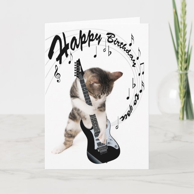 Cartão Funny birthday card cat with guitar (Frente)