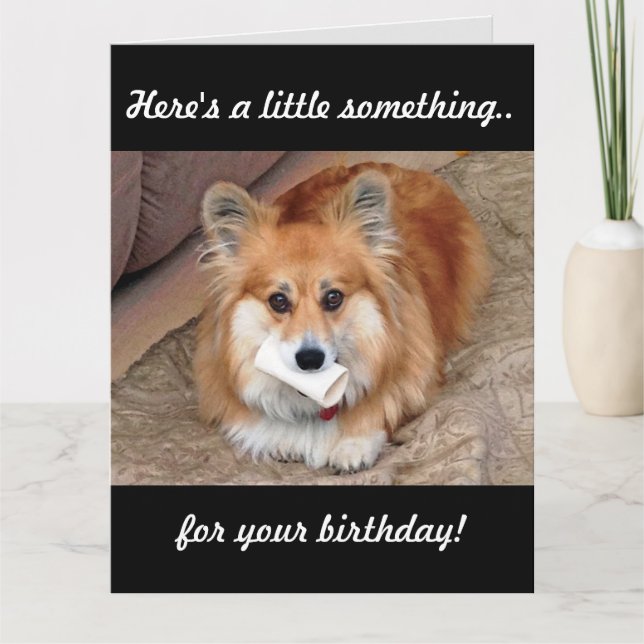 Cartão Funny Birthday Corgi com Osso (Frente)