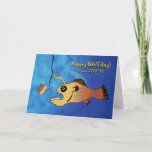 Cartão Funny Birthday for Godfather, Anglerfish Baitday<br><div class="desc">Paper birthday greeting card for a godfather. Funny illustration of an Anglerfish getting ready to eat some birthday cake. Funny birthday card with Happy Baitday! on the cover. Image and verse copyright © Shoaff Ballanger Studios.</div>