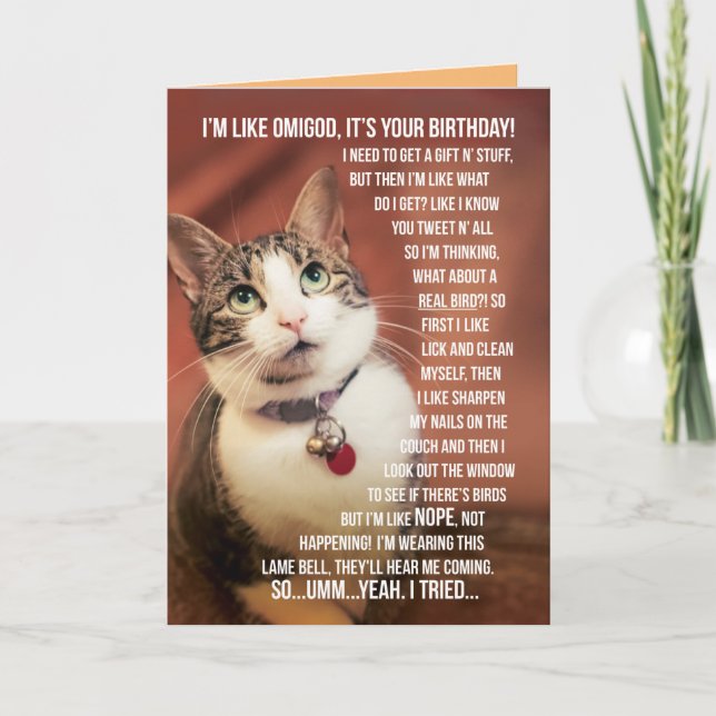 Cartão Funny Birthday Greeting From A Cat To A Teenager (Frente)