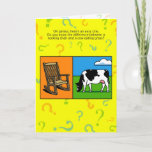 Cartão Funny Birthday Riddle<br><div class="desc">Engraçado enigma o aniversário usando arte cartoon de uma vaca e uma cadeira de balanço. A resposta é simples,  mas a configuração parece ser um enigma difícil.</div>