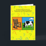 Cartão Funny Birthday Riddle<br><div class="desc">Engraçado enigma o aniversário usando arte cartoon de uma vaca e uma cadeira de balanço. A resposta é simples,  mas a configuração parece ser um enigma difícil.</div>