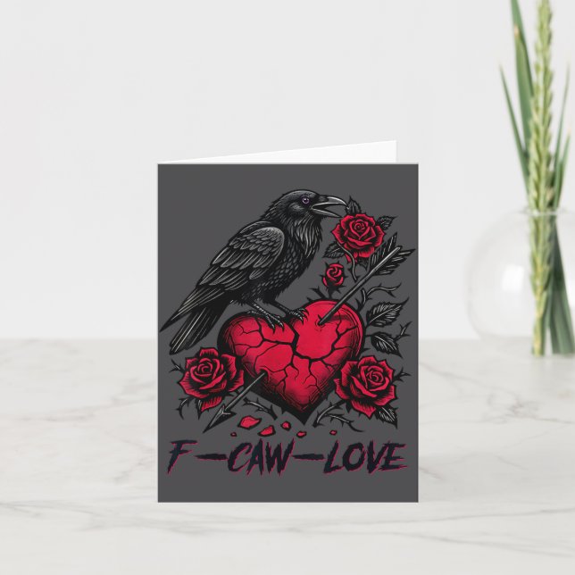 Cartão Funny Black Bird F-caw-f Anti Valentines Day Singl (Frente)
