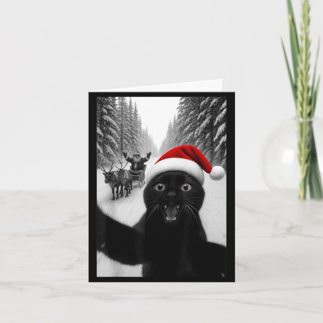 Cartão Funny Black Cat Selfie With Santa Christmas Men Wo (Frente)