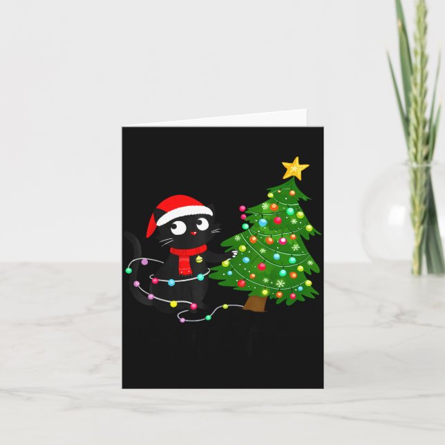 Cartão Funny Black Cat What_ Christmas Tree Funny Cat Lov (Frente)