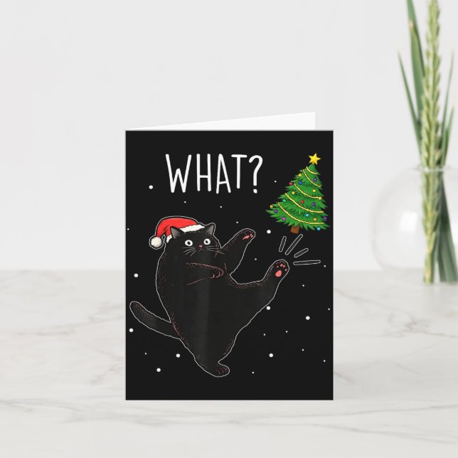 Cartão Funny Black Cat What_ Christmas Tree Meme Xmas Men (Frente)