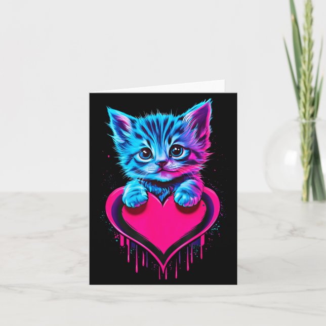 Cartão Funny Blacklight Glitch Art Cute Cat Kitten Valent (Frente)