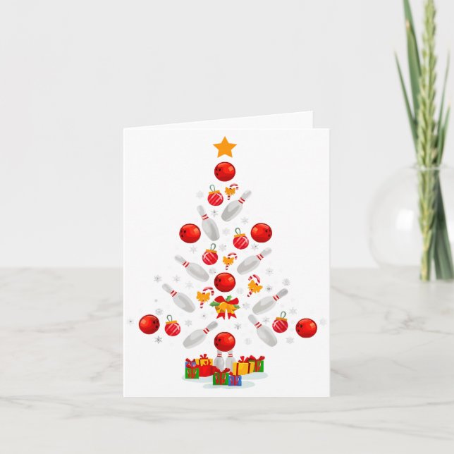 Cartão Funny Bowling Christmas Tree Lights Xmas For Men W (Frente)