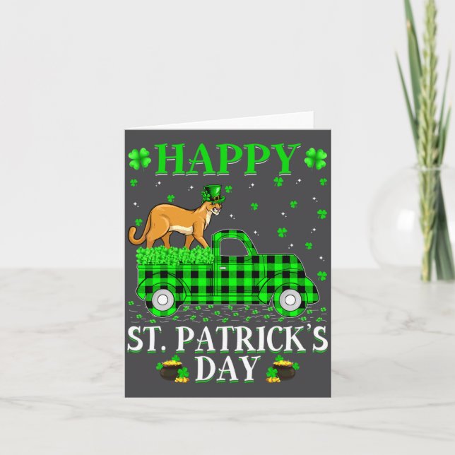 Cartão Funny Buffalo Plaid Green Truck Cougar St Patrick  (Frente)