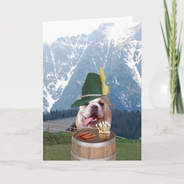 Cartão Funny Bull Dog German Birthday Card (Frente)