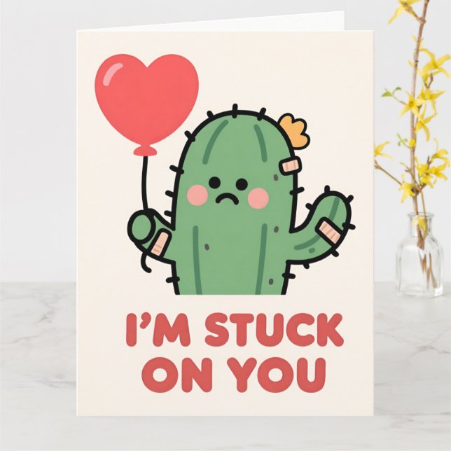 Cartão Funny Cactus Love Pun Valentine Card (Flor Amarela)