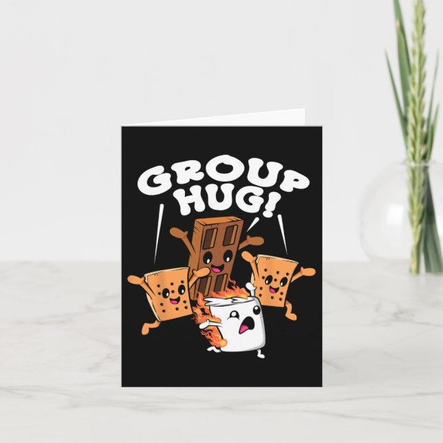Cartão Funny Camping Smores Grupo Hug Marshmallow Chocola (Frente)