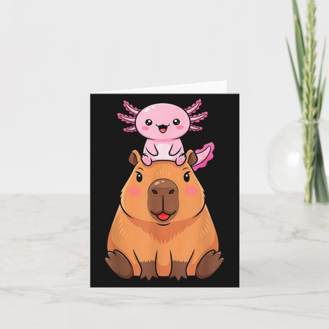 Cartão Funny Capybara Axolotl Kawaii Kids Boys Girls Anim (Frente)