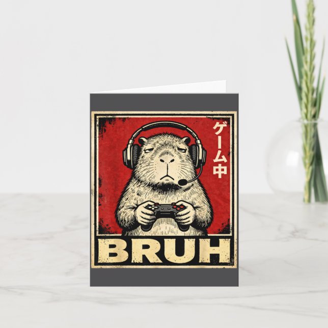 Cartão Funny Capybara Gamer Bruh Graphic Tee Men Boys Tee (Frente)