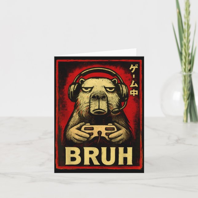 Cartão Funny Capybara Gamer Bruh Graphic Tee Men Boys Tee (Frente)