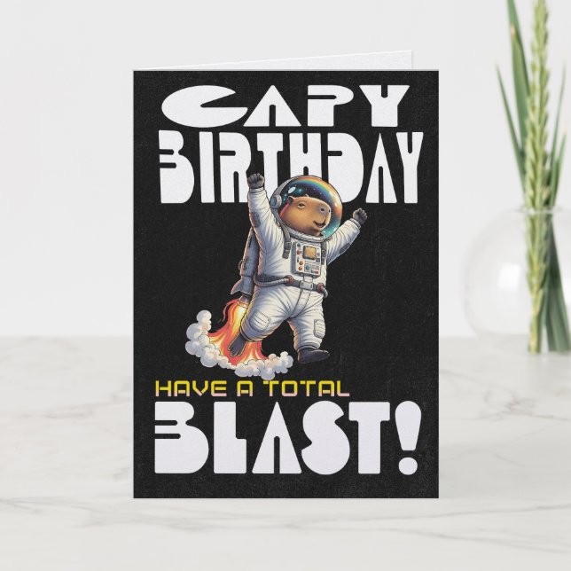Cartão Funny Capybara in Space Capy Birthday Pun (Frente)