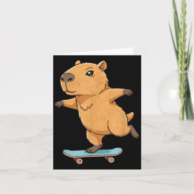 Cartão Funny Capybara Skater Skateboard Ballerina Zoo Boy (Frente)