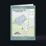 Cartão Funny Cartoon Bowls Birthday Card<br><div class="desc">Does someone in your life love bowls? Then this is the perfect funny birthday card for them. The card front shows a man holding a bowls ball, outside his bowls club. And someone has pitched a tent on the bowling green, because he spends so much time there... In fact, you...</div>