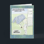 Cartão Funny Cartoon Bowls Birthday Card<br><div class="desc">Does someone in your life love bowls? Then this is the perfect funny birthday card for them. The card front shows a man holding a bowls ball, outside his bowls club. And someone has pitched a tent on the bowling green, because he spends so much time there... In fact, you...</div>