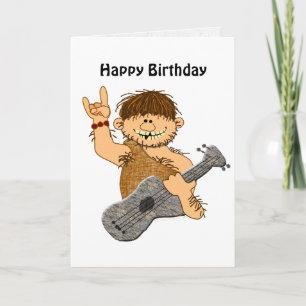 Cartão Funny Cartoon Caveman with Guitar Card Template