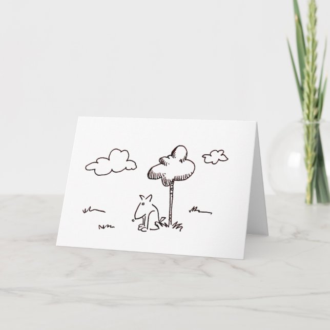 Cartão Funny Cartoon Dog Under Tree Line Drawing Card (Frente)