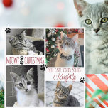 Cartão Funny Cat 4 Photo Paw Prints MEOWY CHRISTMAS Card<br><div class="desc">Funny cat Christmas holiday season photo greeting card featuring the greeting MEOWY CHRISTMAS on the front and your text on the back (the sample shows AND A HAPPY NEW YEAR) and 4 pictures accented with custom color paw prints to coordinate with your photos (shown in an editable red against a...</div>