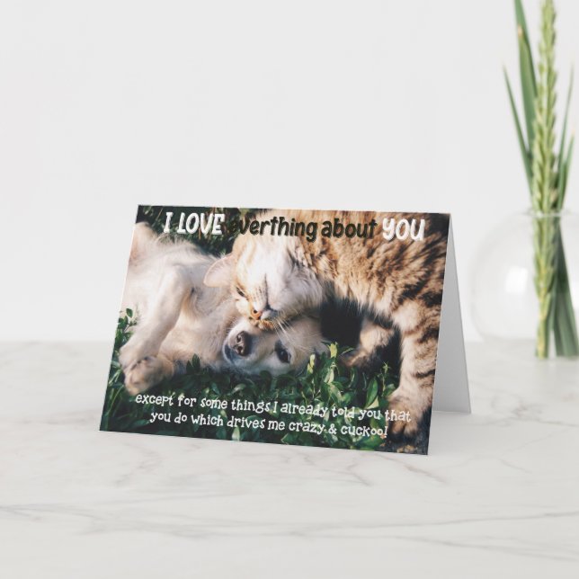 Cartão Funny Cat and Dog Birthday Card (Frente)