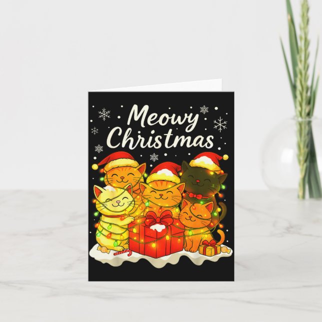Cartão Funny Cat Christmas Holiday Xmas Santa Hat Meowy C (Frente)
