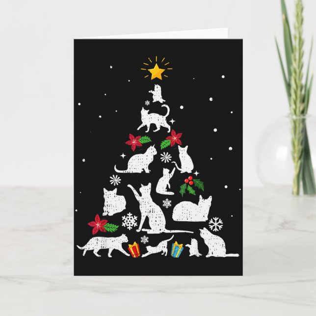 Cartão Funny Cat Christmas Tree For Men Women Kids  (Frente)
