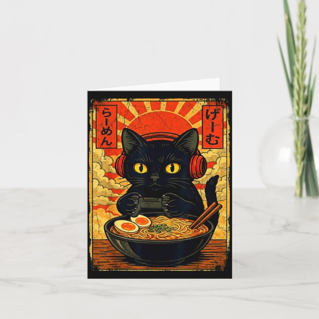 Cartão Funny Cat Gamer Men Anime Kawaii Gaming Headset Ca (Frente)