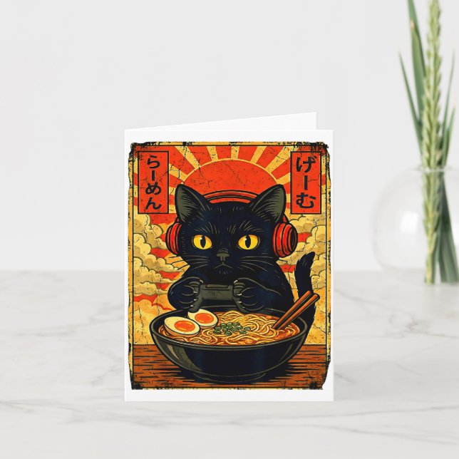 Cartão Funny Cat Gamer Men Anime Kawaii Gaming Headset Ca (Frente)