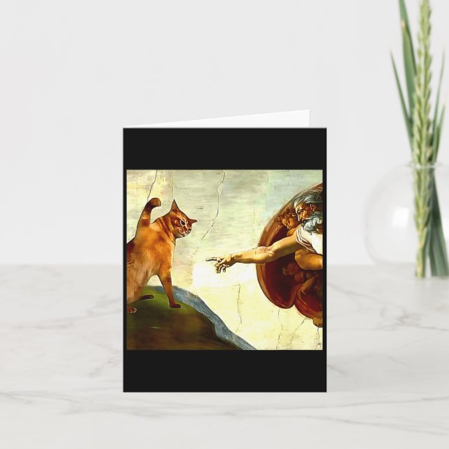 Cartão Funny Cat God Creation Of Adam Meme Jesus Christia (Frente)