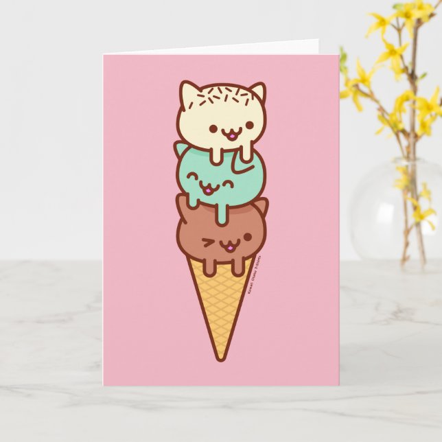 Cartão Funny Cat Greeting Card - SUMMER ICE CREAM CONE (Flor Amarela)
