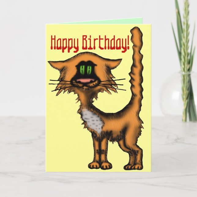 Cartão Funny cat happy birthday card design (Frente)