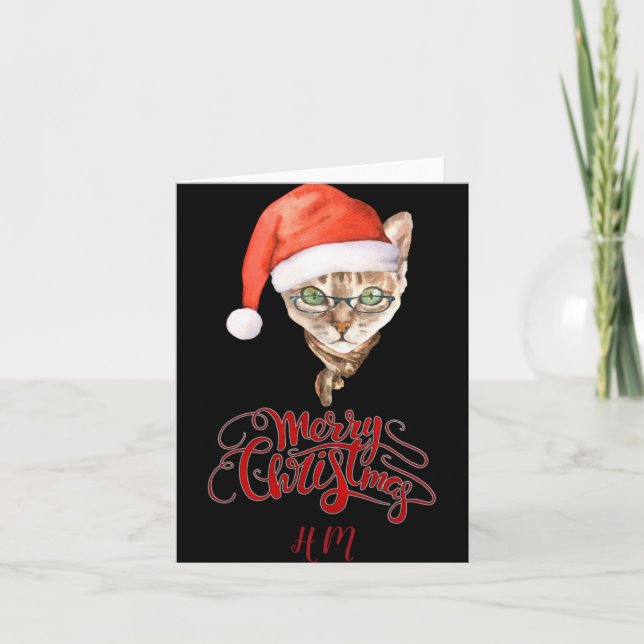 Cartão Funny Cat Santa Winter Merry Christmas T Shirt  (Frente)