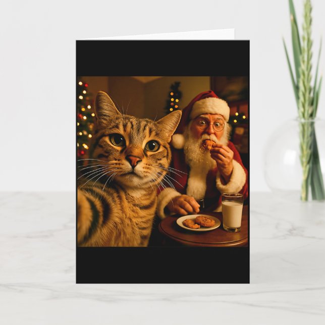 Cartão Funny Cat Selfie With Santa Claus Christmas Meme  (Frente)