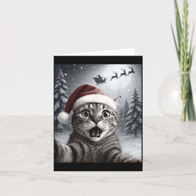 Cartão Funny Cat Selfie With Santa Claus Christmas Men Wo (Frente)