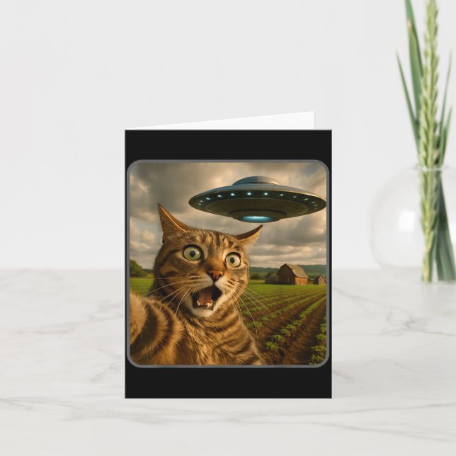 Cartão Funny Cat Selfie With Ufo Alien Meme  (Frente)
