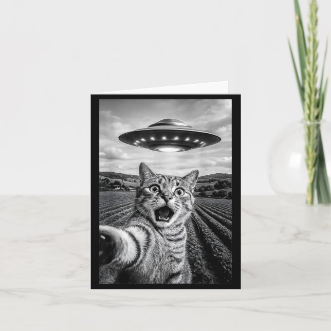 Cartão Funny Cat Ufo Alien Bengal Cat Selfie Gift Men Wom (Frente)