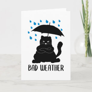 Cartão Funny Cat With Umbrella Bad Weather
