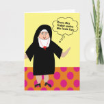 Cartão Funny Catholic Nun Quote Cards<br><div class="desc">Humorous Catholic Nun Greeting card for any occasion, "Does this habit make me look fat?". Artist drawing of a nun wearing a traditional black habit, black veil and red rosary. Silly little nun greeting cards are perfect for any occasion or to send to your favorite nun just to say hello....</div>