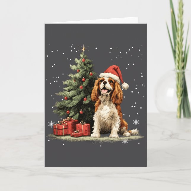 Cartão Funny Cavalier King Charles Spaniel Dog Xmas Tree  (Frente)