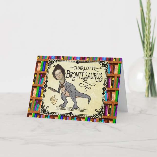 Cartão Funny Charlotte Bronte Surus Dinossaur Book Reader (Frente)
