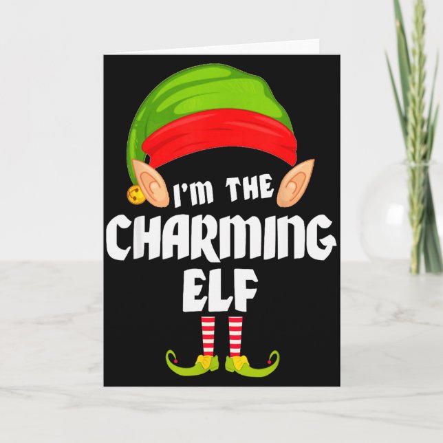 Cartão Funny Charming Elf Matching Family Group Pj Christ (Frente)