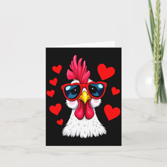 Cartão Funny Chicken Valentines Day Heart Chicken Couple  (Frente)