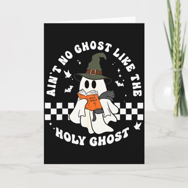 Cartão Funny Christian Ghost With Bible Retro Catholic Cu (Frente)