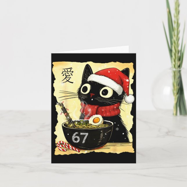 Cartão Funny Christmas 67 Six Seven Cat Ramen Japanese Ka (Frente)