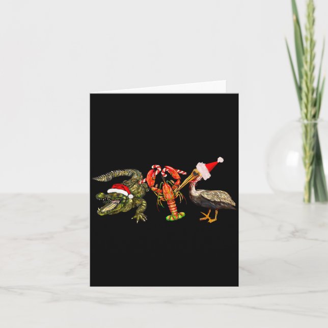 Cartão Funny Christmas Alligator Pelican Crawfish Holiday (Frente)