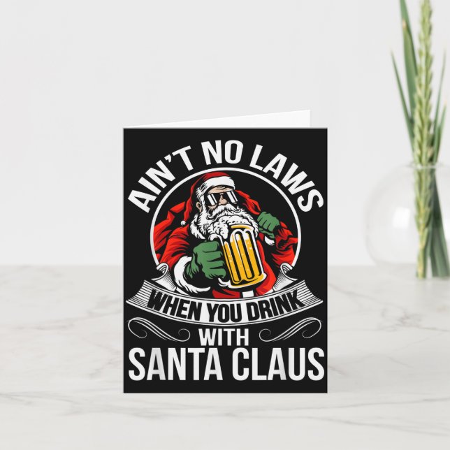 Cartão Funny Christmas Beer Drinking With Santa Clause  (Frente)